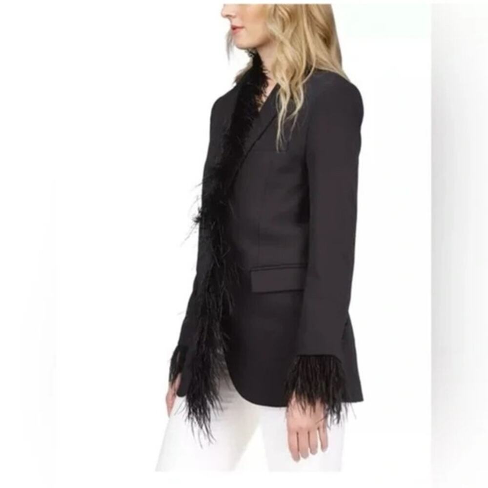 Michael Kors Elegant Black Feather-Trimmed Women's Blazer Sz 8